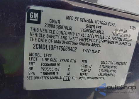 2007 Chevrolet Equinox Ls z USA, uszkodzony, nr VIN 2CNDL13F176068402